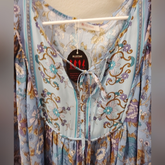 Bluetime Elegant Floral Long Sleeve Dress in Blue - Picture 3 of 7